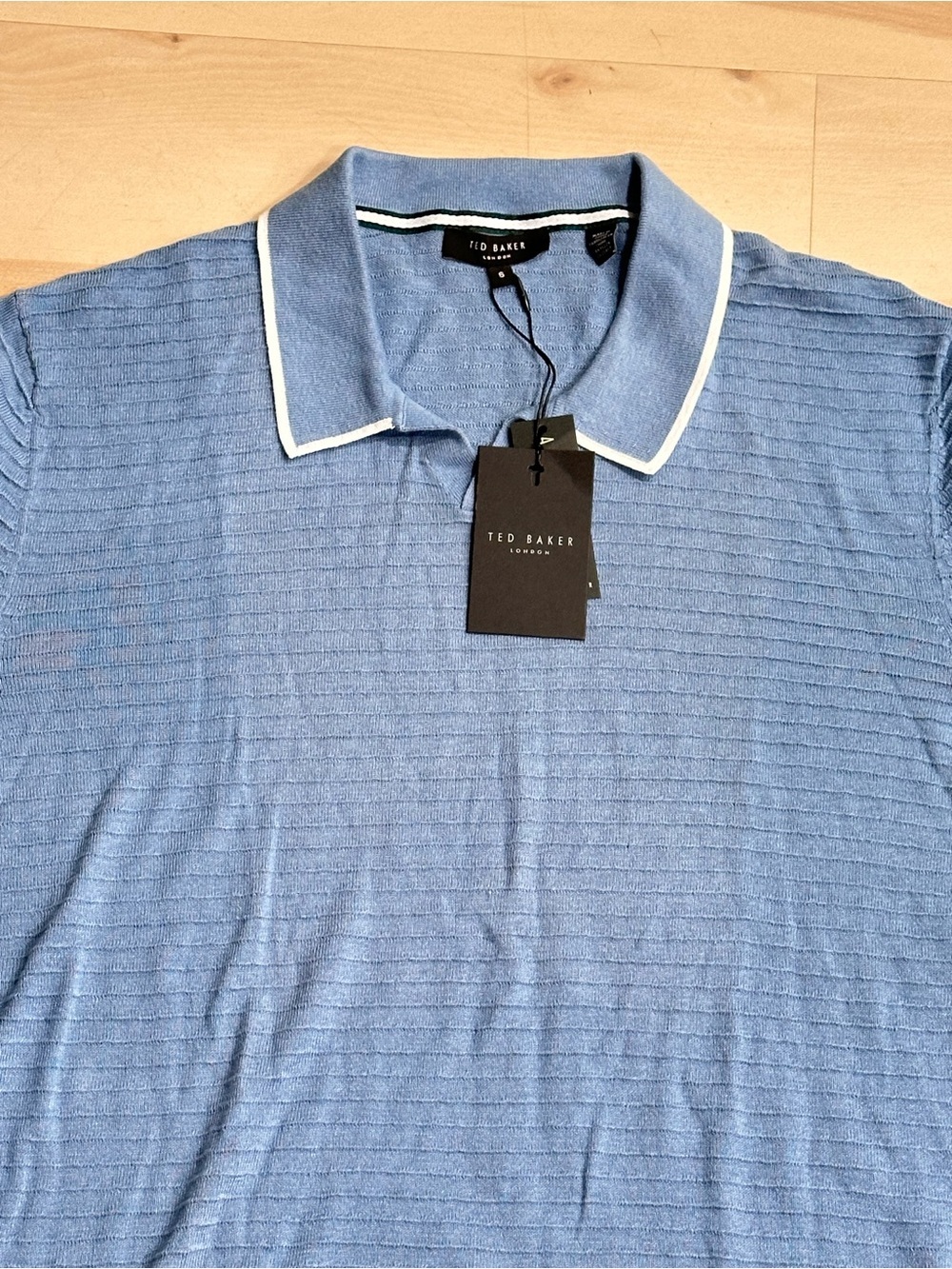 TED BAKER LONDON Durdle Textured Striped Knit Polo Shirt In Blue Sz 6 Casual - Picture 4 of 11